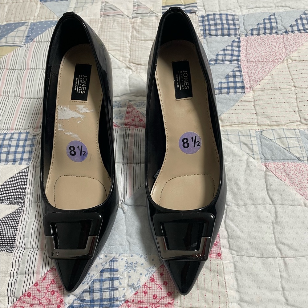 Black Patent Leather Heels with Buckle